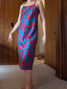 a new day Teal Midi Slip Dress with Red Floral Print